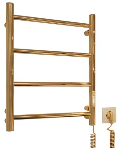 Gold - Radiador de toallas eléctrico, 505 x 400 mm, acero inoxidable 304, 35 W, montaje en pared, IP44, con termostato y temporizador