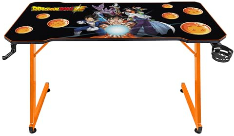 Subsonic - Bureau Gaming Ergonomique Finition Carbone avec Tapis de Souris XXL Dragon Ball pour PC Gamer - Licence Officielle DBZ – Plateau Noir et piètement Orange