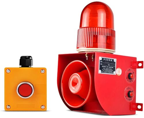Sirène d'alarme sonore et lumineuse industrielle, sirène d'alarme avec boîtier de commande à boutons, sirène de sécurité extérieure à klaxon puissant 25 W 120 dB avec lumière stroboscopique LED (une