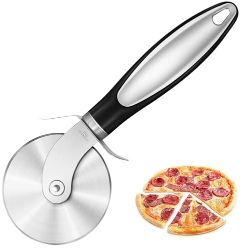 Omnikryp Pizzaschneider, Hochwertiges Scharf Pizza Cutter, Robuster Edelstahl Pizza Schneider, Pizzaschneider Pizzaroller mit Ergonomischem Anti Rutsch Griff und Fingerschutz, Leicht zu Reinigen