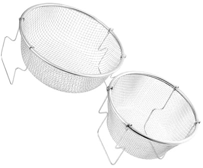 ARTSEWPLY Cesta para Drenar Aceite Rápidamente Redonda de Acero Inoxidable para Freír 2piezas con Mango Plegable y Alta Conductividad Térmica