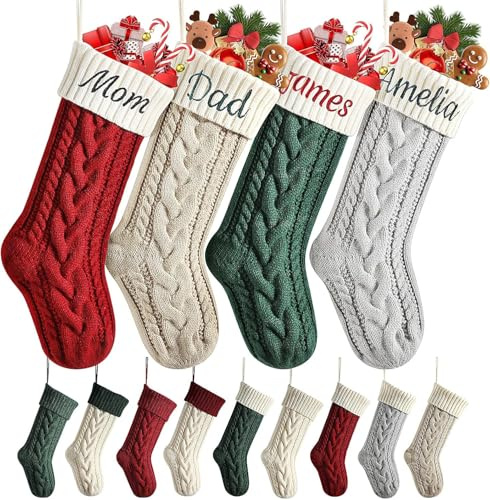 Personalisierte Weihnachtsstrümpfe, 45,7 cm, große benutzerdefinierte Socken mit gesticktem Namen, gestrickter Weihnachtsstrumpf für Kinder, Urlaub und Familie, Socke für Kamin, Weihnachtsfeier