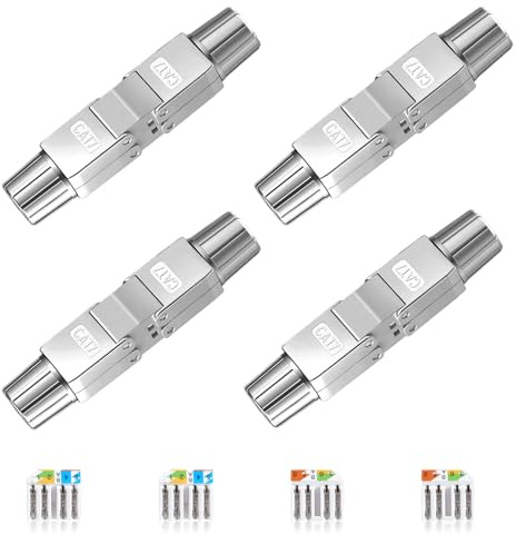 Puiseno 4 Stück Cat 7 Netzwerkkabel Verbinder werkzeuglos, RJ45 Cat7 Verbinder Kupplung Adapter für LAN Verlegekabel, Ethernet Cat Verbinder für Installationskabel, 10 Gbit/s
