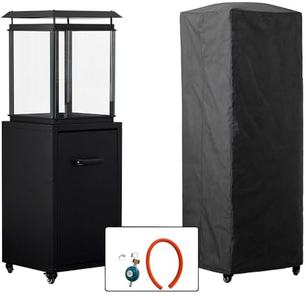 TEMPO STYLE - Estufa de gas de exterior Raven | Calentador de propano de 8 kW con cubierta, regulador y rocas decorativas | calentamiento rápido 360°, diseño moderno, apta para bombonas de 5-11 kg