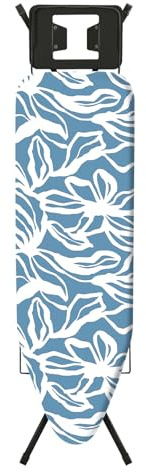 STANEW Asse da stiro 122 x 38 cm, Tavolo da Stiro pieghevole, Sistema Di Chiusura Di sicurezza, Regolabile In Altezza, Con Rivestimento In Cotone 100%(Blu con stampe)