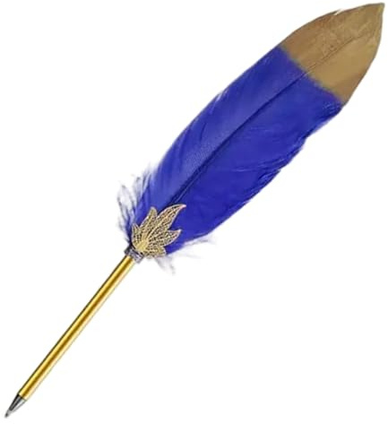 Odoukey Luxuriöse und schöne große Kugelschreiber mit Straußenfedern für Hochzeit, Empfang, Party, Geschenke, dunkelblauer Federstift, Federkiel, Federkiel, Stifte