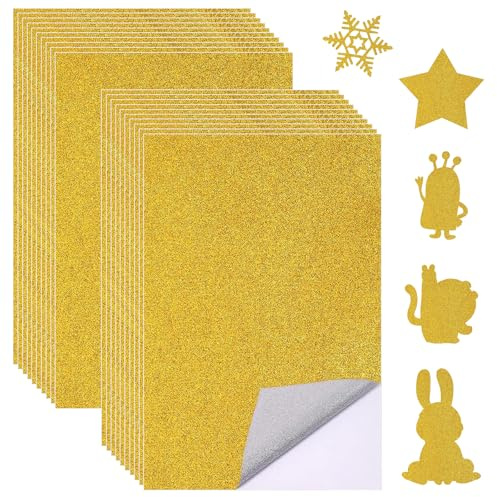CATELL 20 Blatt Golden Glitzerpapier zum Basteln 21x29,7cm für DIY Handwerk | Selbstklebende Glitzer Papier A4 Glitzerpapier Glitter Bastelpapier für Party-Deko Scrapbooking Weihnachtskarten