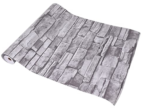 RASTKY Carta da Parati Staccabile in Pietra Grigia Carta da Parati Autoadesiva in PVC 3D in Mattoni Vintage per la Decorazione Domestica 45x1200 Cm