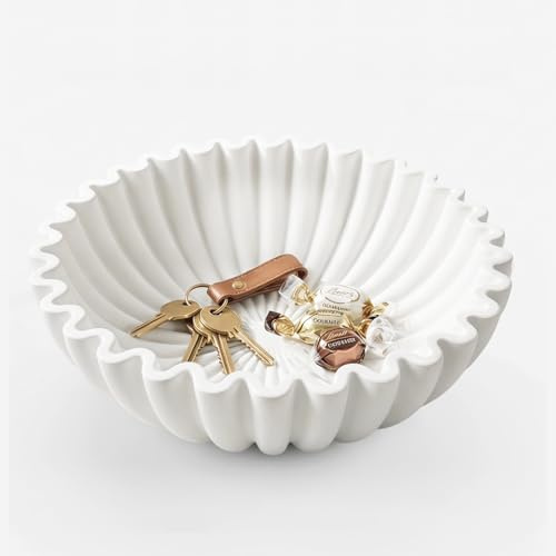 FARYODI Weiße Dekorative Schale - 27 cm Große Resin & Sandstein Zentrumsschale für Flurtisch, Couchtisch, Küchenarbeitsplatte oder als Obstschale, Schlüsselablage, Bonbonschale Modern Home Decor