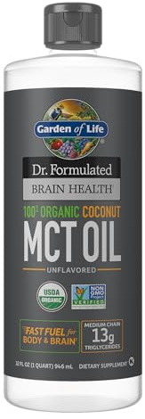 Garden of Life Dr. Formulated Brain Health 100% Organic Coconut MCT Oil 32 fl oz Unflavored, 13g MCTs, Body & Brain Fuel, Certified Non-GMO Vegan & Gluten Free, Hexane-Free