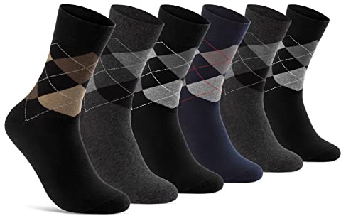 sockenkauf24 6 Paar Socken Karo Rautenmuster Herren Damen Baumwolle Komfortbund ohne Naht