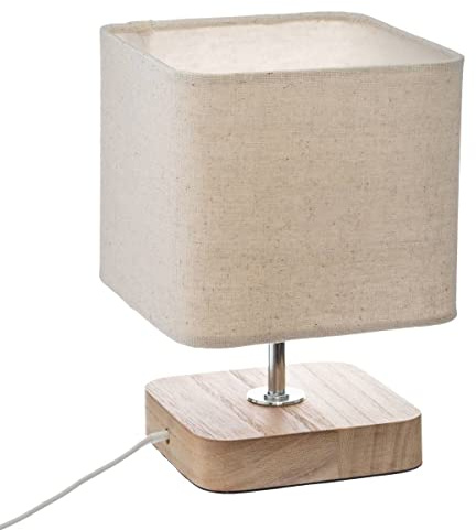 Atmosphera Créateur d'intérieur - Lampe Toxey Beige en Bois et Tissu Façon Lin - Ampoule Non Incluse - Luminaire pour Salon, Chambre, Bureau, Entrée