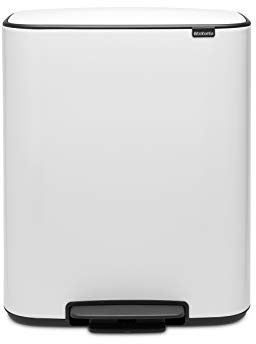 Brabantia Bo Pedal Bin - 60L Inner Bucket (White) Large Waste Kitchen Bin - Soft Closing Lid