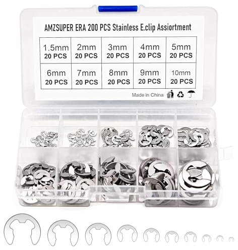 cersaty® 200 Stk E-Clip Sicherungsring, Sicherungsring 1.5/2/3/4/5/6/7/8/9/10mm Sicherungsscheiben Sortiment für Befestigen Lagern, Riemenscheiben