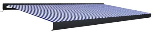 vidaXL Kassettenmarkise Motorisiert Gelenkarmmarkise Markise Vollkassettenmarkise Sonnenschutz Garten Terrasse Balkon 500x300cm Blau Weiß