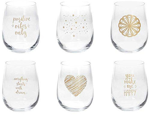 Tognana Dorado, Set 6 Bicchieri cc 470, Vetro, Decorati, Effetto Oro