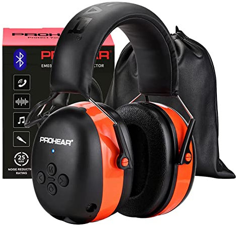 PROHEAR 037 Bluetooth Cuffie Antirumore, Protezione dell'Udito Con la Confezione, SNR 30dB, NRR 25dB per Falciatura, Costruzione, Falegnameria, Arancia