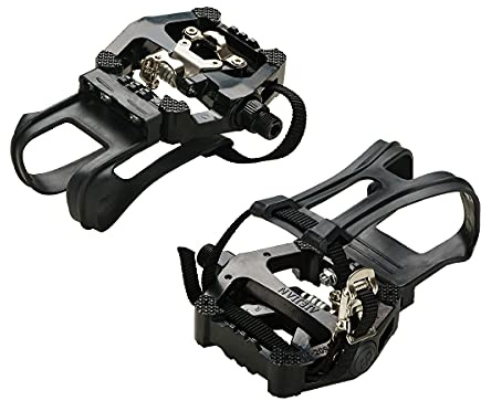 PROVO 1 Paio di Pedali per Bici SEQI con Clip e Cinghie, SPD Pedale per Spin Bike, Cyclette e Biciclette da Esterno, Pedali per Bicicletta in Lega/Resina Mandrino da 9/16 Pollici, Pedali Multiuso