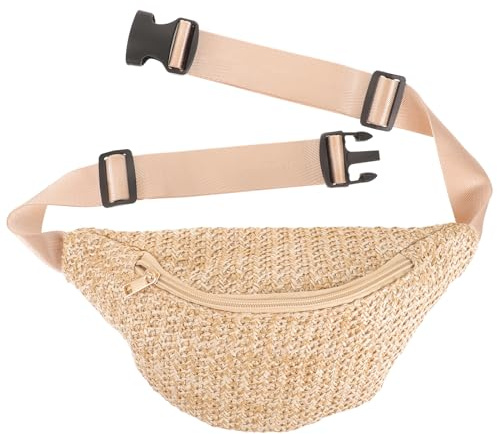 Amosfun Sommer GüRteltasche Damen Imitation Stroh Gewebte Bauchtasche Kleine Crossbody Tasche FüR Outdoor Wandern Fahrrad Strand Geschenk