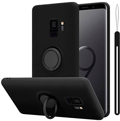 Cadorabo Hülle kompatibel mit Samsung Galaxy S9 Schutzhülle TPU Silikon Case Liquid Design mit Ring Slim Kratzfest Liquidsilikon Microfaser mit Rundumschutz Case Hülle für Galaxy S9 in Schwarz