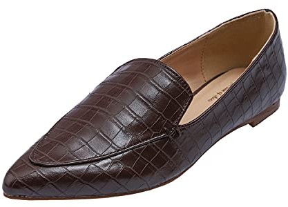 Feversole rund tå spets balett virkade platta kvinnors bekväma andningsbara dockskor, Croc brons, 39 EU