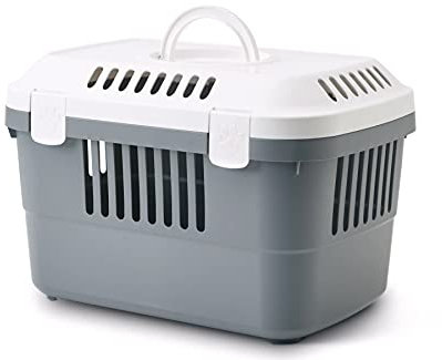 Transportbox für Meerschweinchen, Kaninchen, Katzen, Nager und kleine Hunde Weiss-Grau