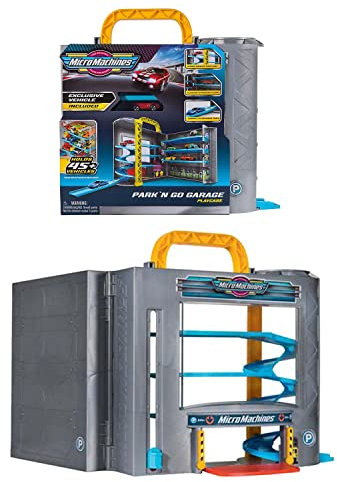Bandai - Micro Macchine - Garage Park N Go - Garage trasportabile e Un veicolo esclusivo Incluso - Universo di Stoccaggio e Gioco Micro Macchine - JW0041