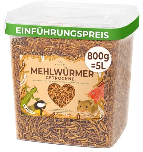 AVIDA ZEN Mehlwürmer getrocknet 5 ltr., ideal als Wildvogelfutter und Igelfutter, getrocknete Mehlwürmer, nährstoffreicher Snack für Nager, Reptilien, Vögel, Fische, Igel, Schildkröten