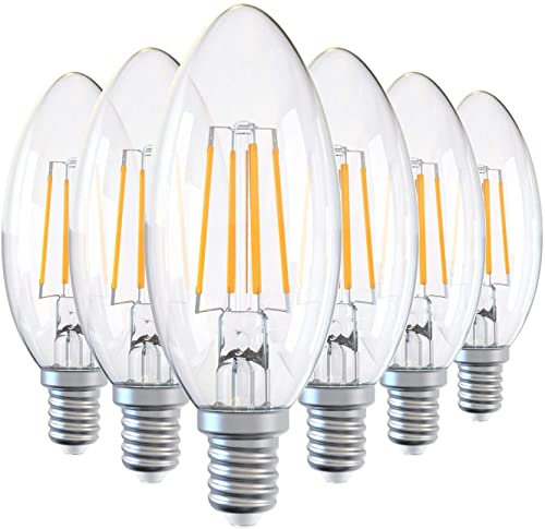 DGE E14 LED Lampe LED Kerze lampen Dimmbare, Energiesparlampe 6W (entspricht 60W), B35 Glühbirne, 2700K Warmweiß Leuchtmittel, 6er-Pack