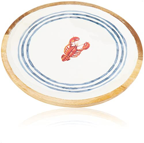 com-four® Maritime Tray Made of Mango Wood with Printed Film, Lacquered - Flat Mango Wood Plate with sea Animal Motif - Serving Board [Selection Varies] (01 Plate - Mango Wood/Lacquer)