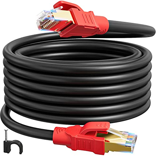 LAN Kabel 15 Meter, Netzwerkkabel Geschirmt Cat 8 Kabel 15m Outdoor Indoor | Ethernet Kabel 15m High Speed 40Gbps 2000MHz Wlan Kabel Schwarz RJ45 Gigabit SFTP Patch Internetkabel POE für Modem Router