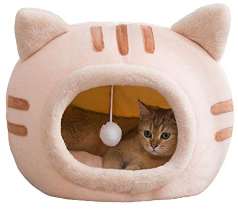 Stronrive Katzenbett, Katzennest, Katzenform Flauschiger Plüsch Superweiche Abnehmbare Höhle Mit Plüsch Hängespielzeug, Herbst Winter Haustier Warmes Haus Für Kleine Hunde Und Katzen