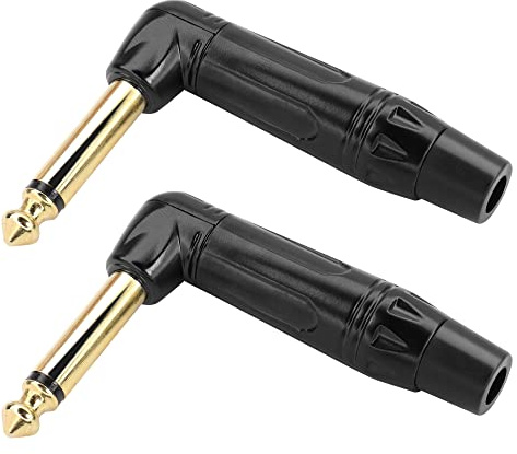 PNGKNYOCN Prise audio à angle droit de 6,35 mm, connecteur audio de type TS plaqué or robuste de type soudage, utilisé pour remplacer la prise usée sur le câble (2 ensembles)