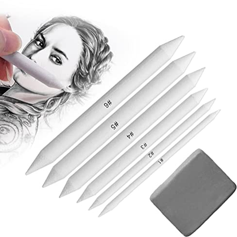 LJFEA 7 Pcs Estompeur Dessin, Dessin Stylos Mélangeurs, Estompe en Papier Dessin Materiel, Gommes modélable Dessin pour Sketch Crayon Dessin, pour Artistes Étudiants, Blanc
