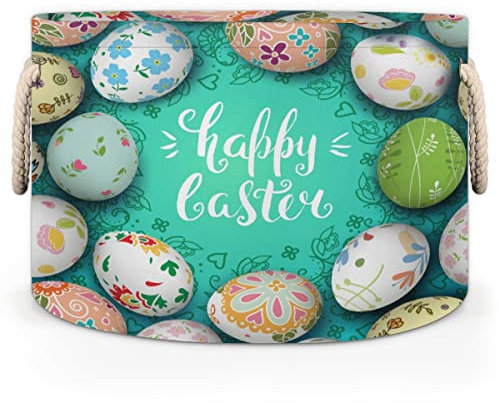 OKCELL - Happy Easter Egg Muster - Kinderzimmer Korb - Ostern Bulk Spielzeug Osterkorb Füllung für Kinder leer mit Griff