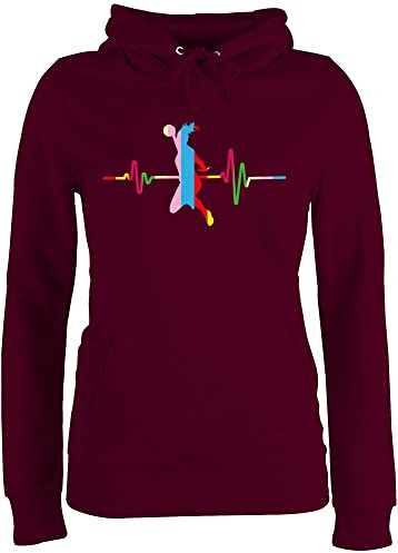 Pullover Damen Hoodie Frauen - EM 2026 Trikot Ersatz - Bunter Herzschlag Handball - XS - Burgundrot - handballer hoddies hanball hoodies halbball hoddis handball. kapuzenpullover handball, pulli