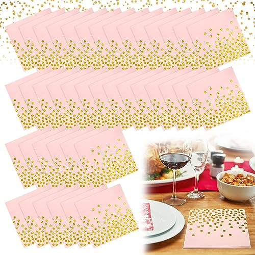 Pappersservetter guldprickar gyllene folierade pappersservetter (rosa 40 ark)
