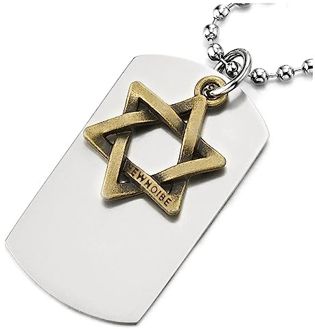COOLSTEELANDBEYOND Unique Deux Morceaux Dogtag Pendentif Collier avec étoile de David - pour Homme - 68CM Chaîne de Boule