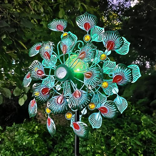 SJASD Moulin à Vent en métal,Solaire Moulin À Vent Jardin avec Boule de Verre LED à énergie Solaire,Sculptures et Mobiles À Vent pour Le Jardin extérieur de pelouse de Cour,Facile à Assembler
