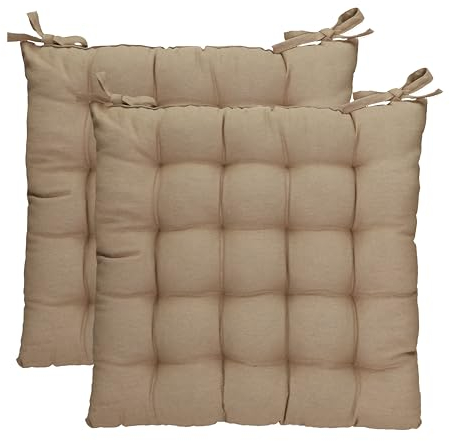 Betz 2 Stück Stuhlkissen mit Bändern - Sitzkissen für Außen oder Innen Größe 40 cm x 40 cm weich gefüllt Farbe beige - 2 Stück