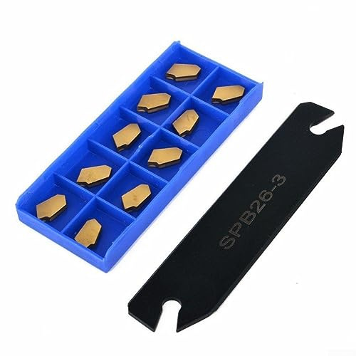Carbide, 10 PCS GTN-3 SP300 Insert Lathe Off Lathe Parting Tool Grooving Parting Tool Holder SPB26-3 for Semi-Finishing Steel