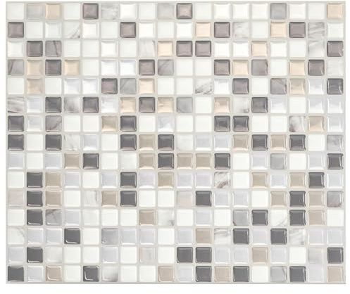 Smart Tiles Crédence adhésive pour cuisine et salle de bain, sticker carrelage mural, carreaux beige, gris et blanc autocollants, lot de 5 feuilles, 25,91 x 23,11 cm