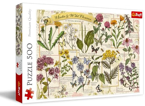 Trefl - Herbarium: Trefl - Heilkräuter - Puzzle 500 Elemente - DIY-Spiel mit Retro-Graphik, Kreative Unterhaltung, Spaß, Klassisches Puzzle für Erwachsene und Kinder ab 10 Jahren