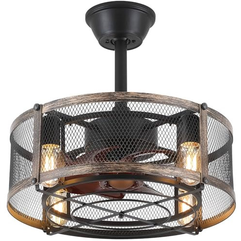 Dannilong - Ventilador de techo enjaulado de 18 pulgadas con luces, ventilador de techo sin aspas con control remoto, ventilador de techo pequeño cerrado para recámara, cocina al aire última