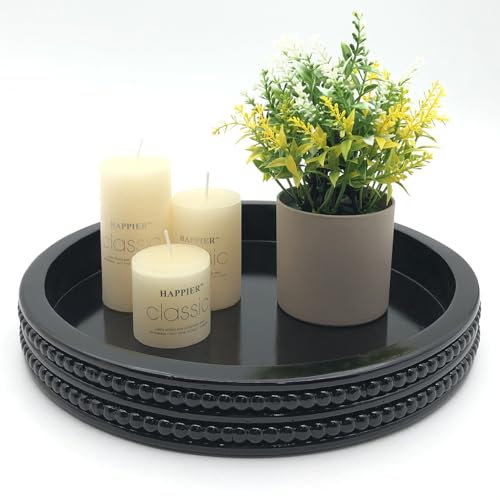 Carah & Cossh Plateau rond en bois noir, plateau décoratif rond moderne, parfait pour le rangement et la présentation (noir)