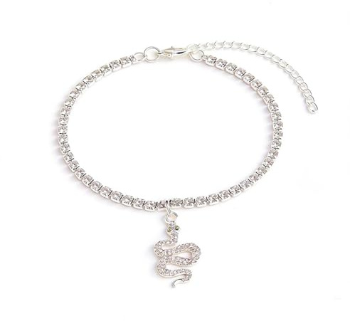 Carufin Orm Justerbar Ankelformad Tennis Strass Ankelarmband Sommar Strand Fotkedja Smycken för Kvinnor Flickor, Taglia unica, Kristall