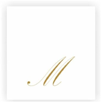 20 Tovaglioli di Carta Decorati (Aperti: 25x25 cm, Chiusi: 13x13cm, 2 Veli) Tovaglioli Carta Eleganti Bianchi con Lettere e Scritte Oro, Perfetti per Feste e Anniversari, Bar (Lettera M)