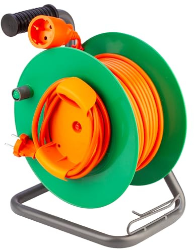 POLY POOL - PP2703 Elektrische Kabeltrommel 230 V für den Garten - Verlängerungskabel 25 Meter - Kabeltrommel mit Kabelführung - deutsche Schukostecker und Stecker