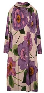 Robe Tricotée en Laine pour Femmes, Grande Fleur, Manches Longues, Col Haut, Robe Moyenne Et Longue 1 XXL