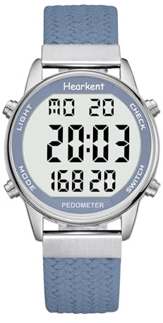 Hearkent-2401 - Orologio contapassi da donna, con contapassi senza Bluetooth, display LCD a grandi cifre, orologio sportivo con contatore di passo per camminare, con cardiofrequenzimetro